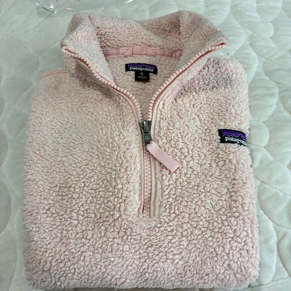 Patagonia Los Gatos Girls XL Fleece‎ Pullover Pink 1/4 Zip Long Sleeve Jacket - Picture 10 of 10